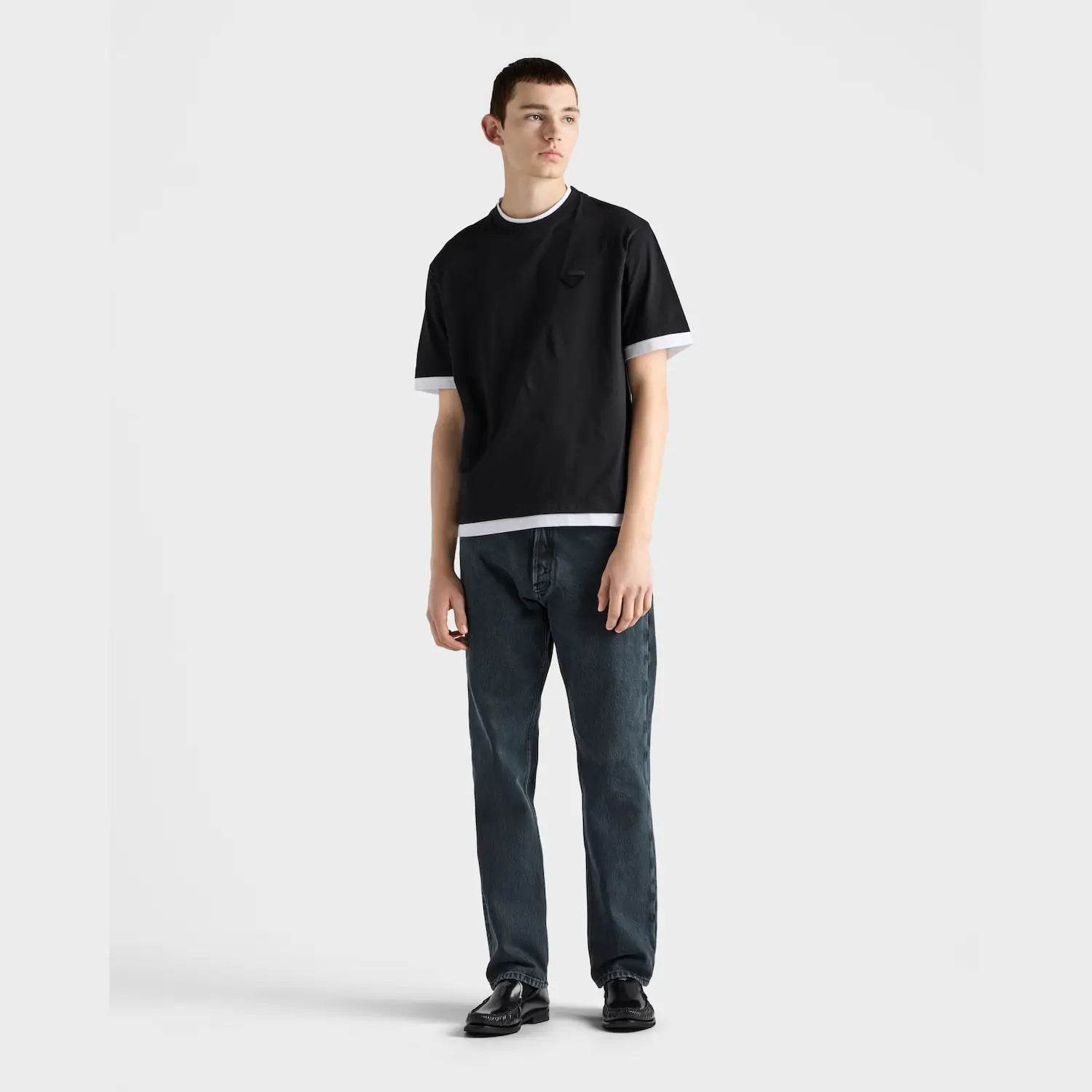 Prada relaxed Fit cotton T Shirt in Black & White - Amoda