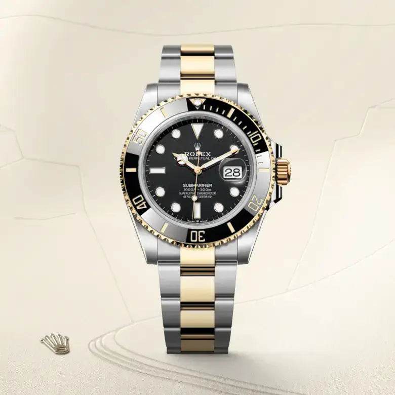 Rolex Submariner Date Gold Oyster Bracelet with Black Bezel - Amoda