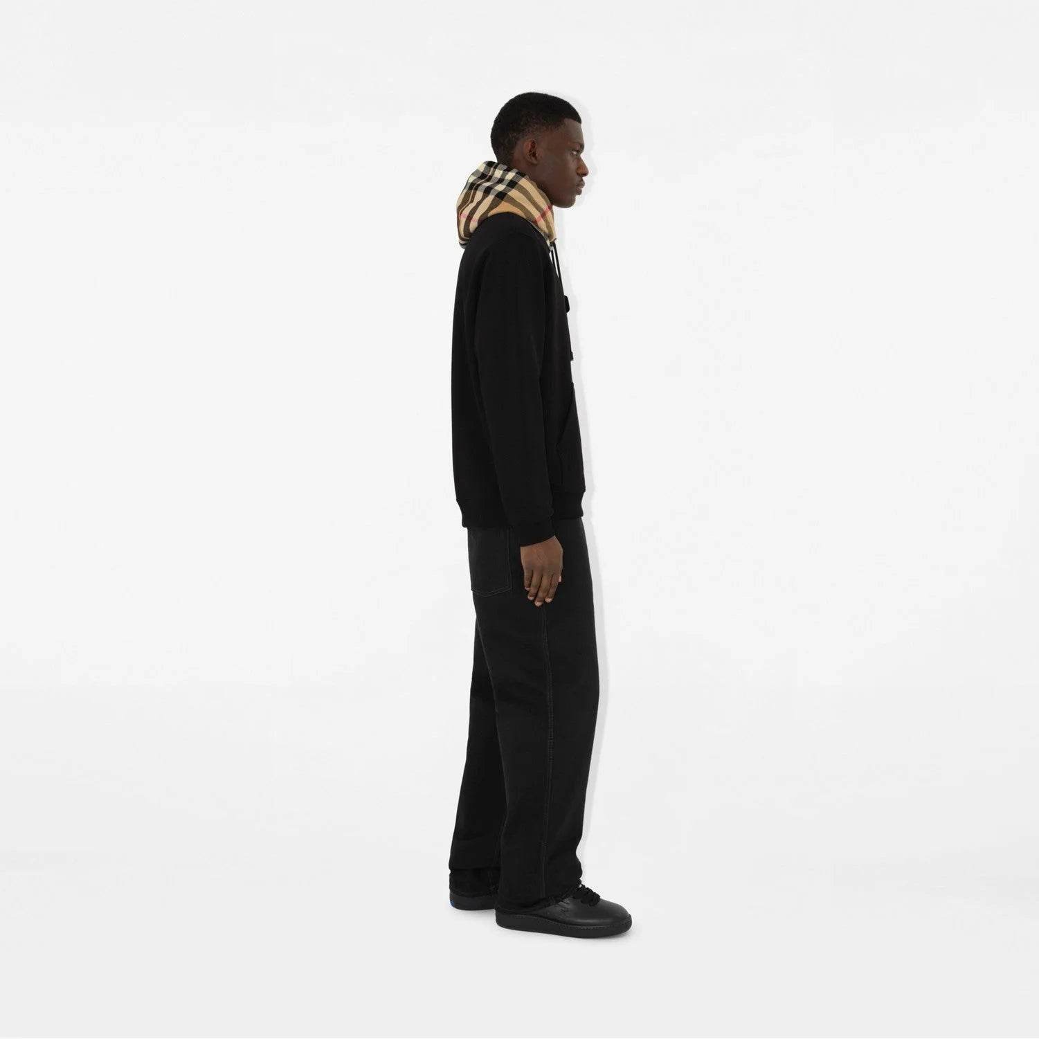 Check hood Cotton Hoodie in Black - Amoda
