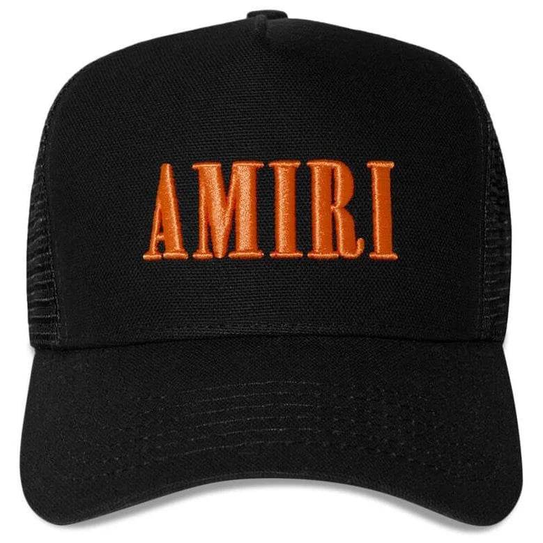 Amiri Black W Orange embroidery Logo Trucker Cap - Amoda