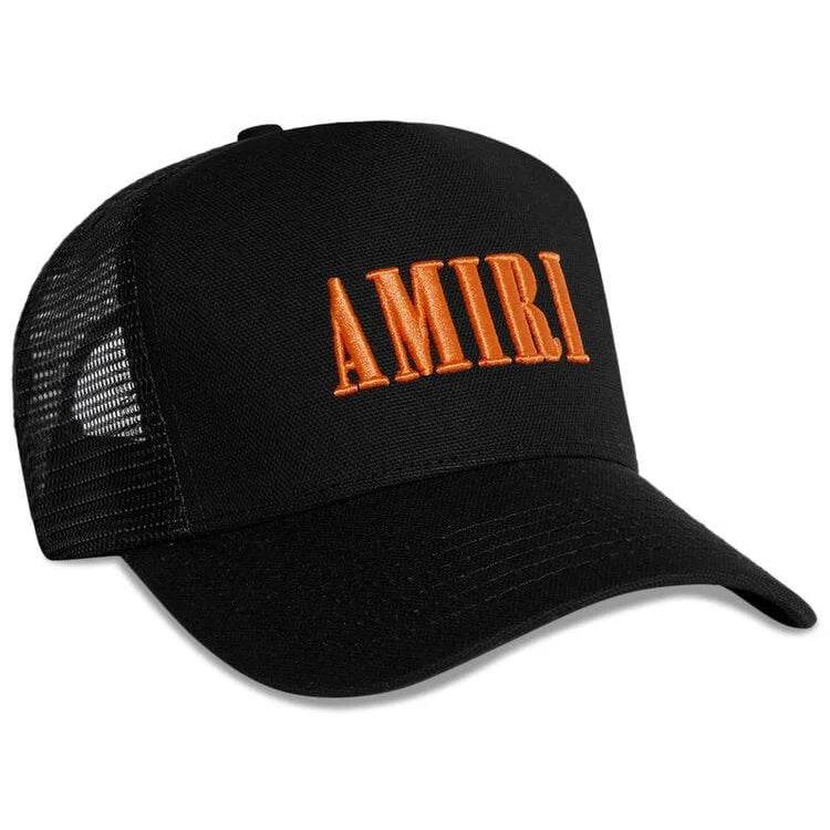 Amiri Black W Orange embroidery Logo Trucker Cap - Amoda