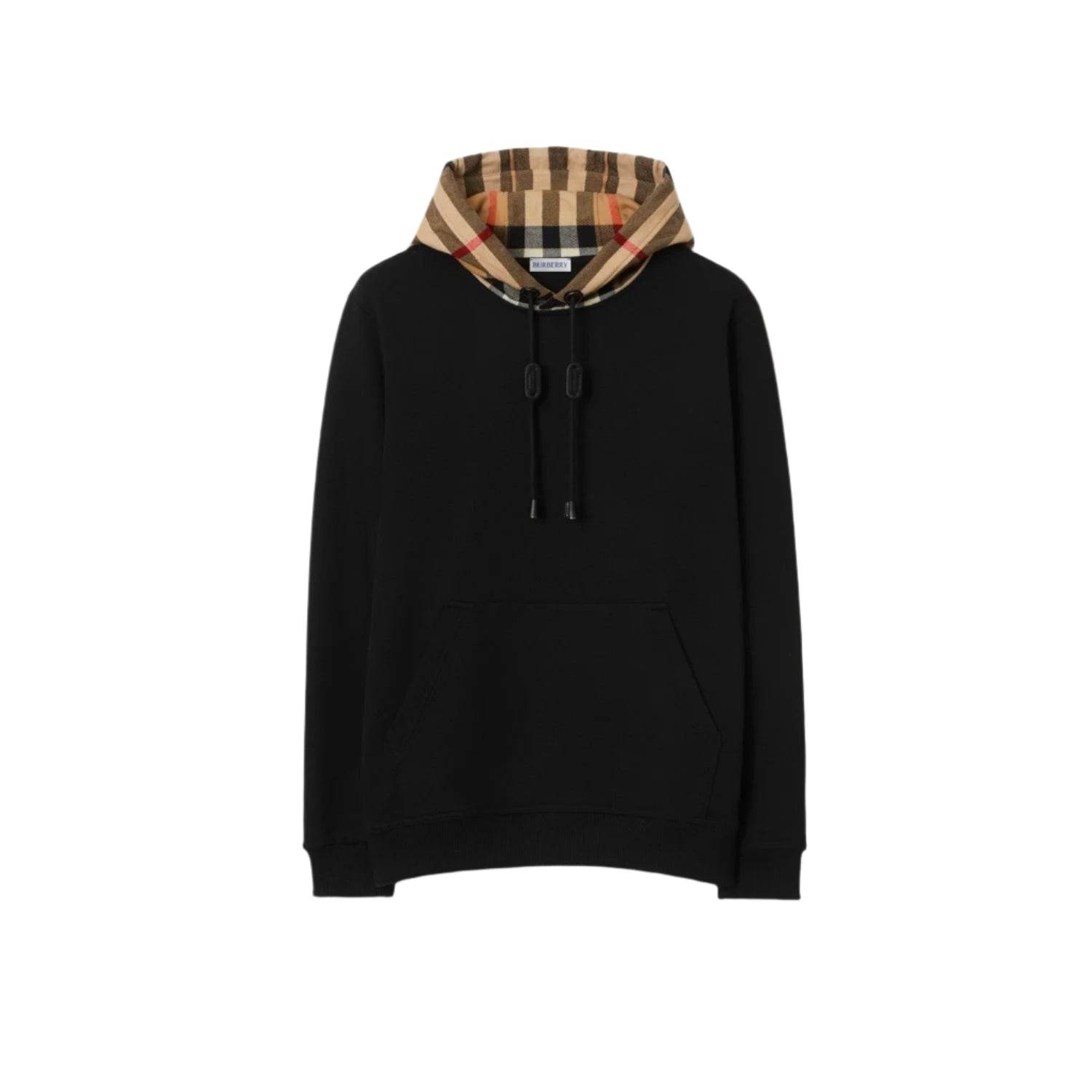 Check hood Cotton Hoodie in Black - Amoda