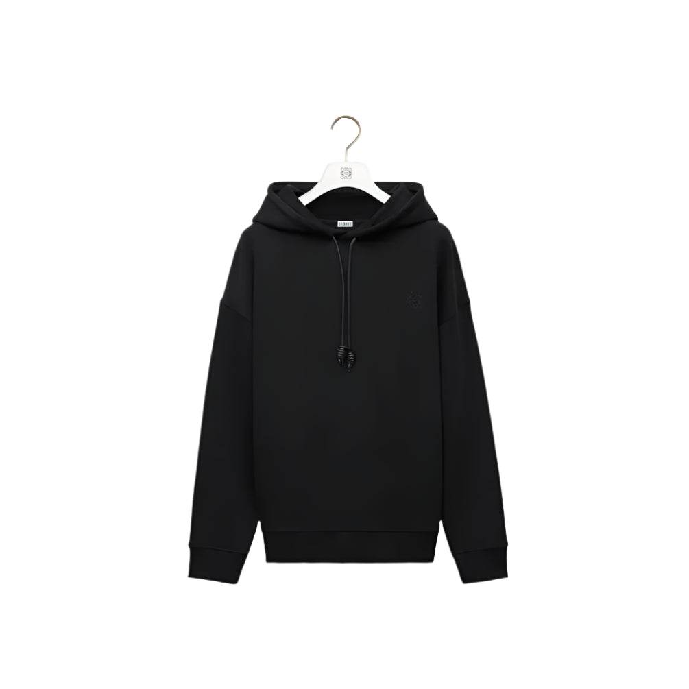 Loewe loop back cotton fleece hoodie Black - Amoda