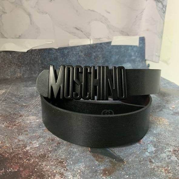 Gold/Chrome & Matt Black Moschino Black Leather Belt - Amoda