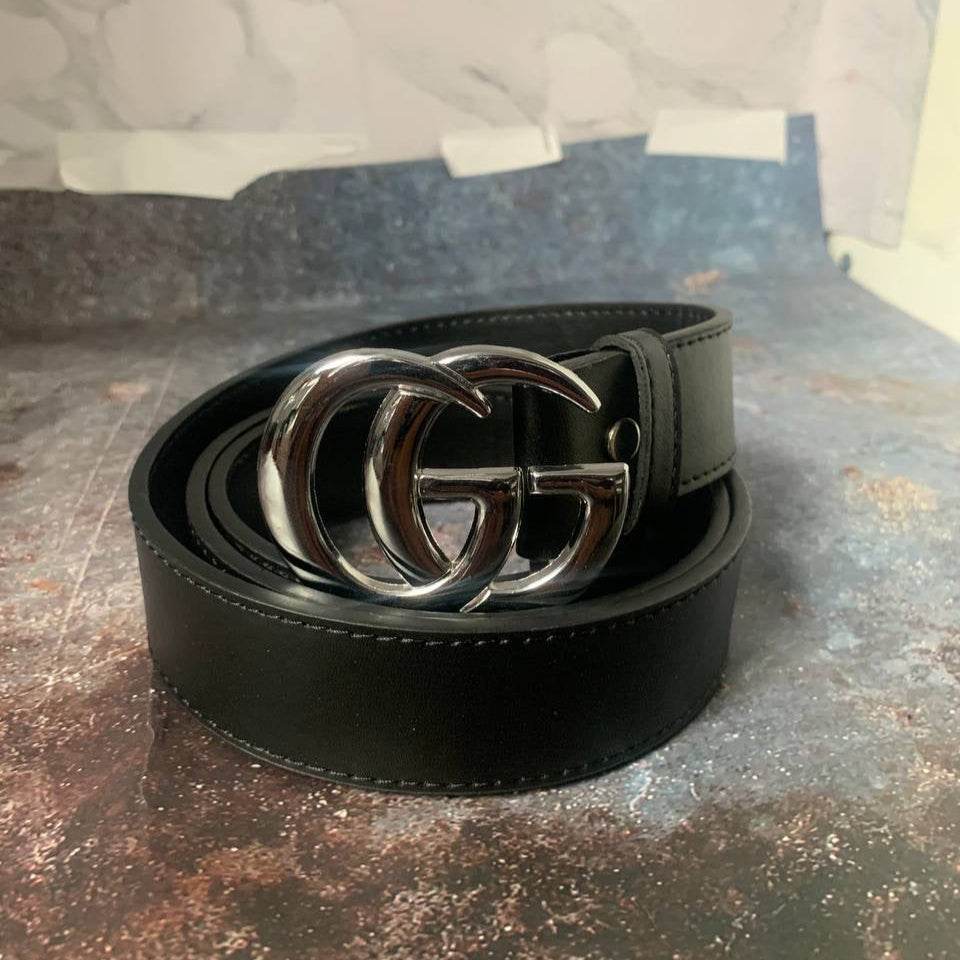 Gucci black leather belt Silver toned Double G buckle - Amoda