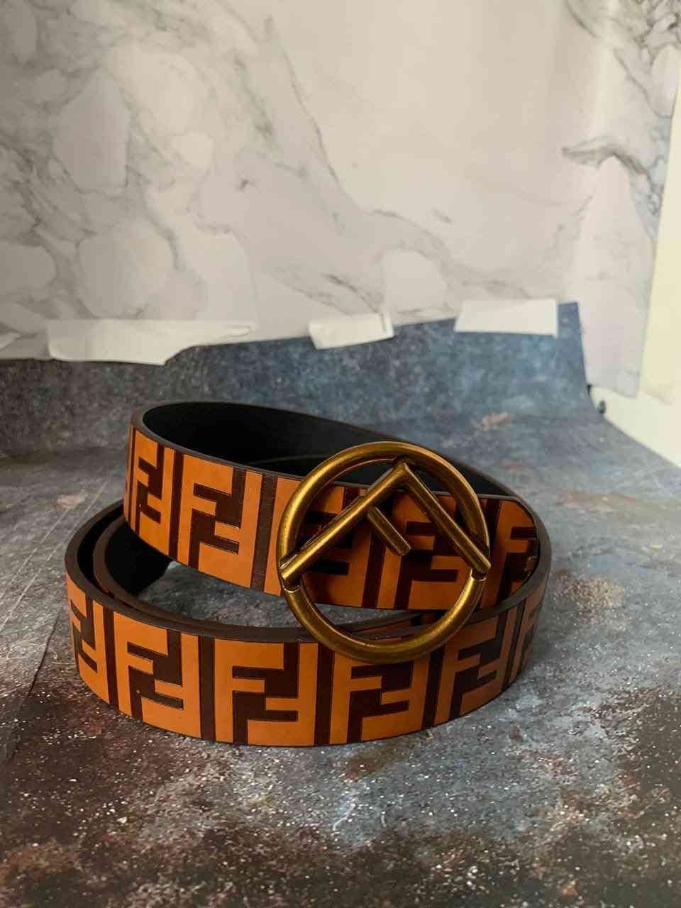 Fendi patterned leather Belt with FF logo Buckle - Amoda