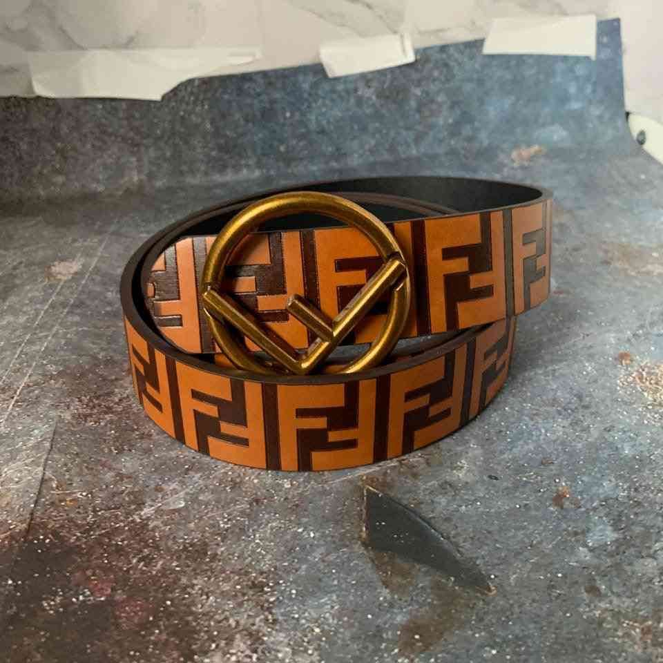 Fendi patterned leather Belt with FF logo Buckle - Amoda