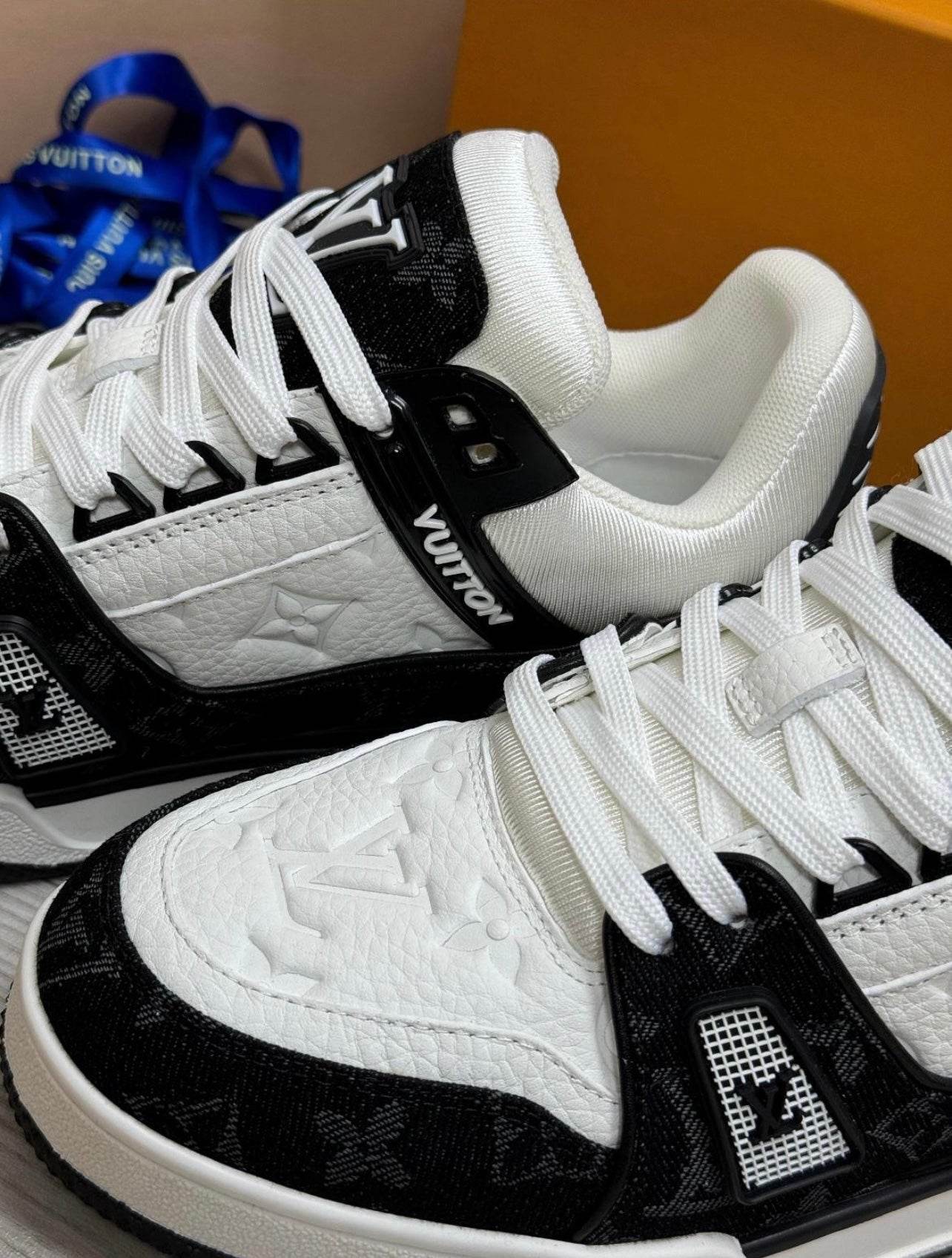 LV Monogram Black & White Sneakers - Amoda