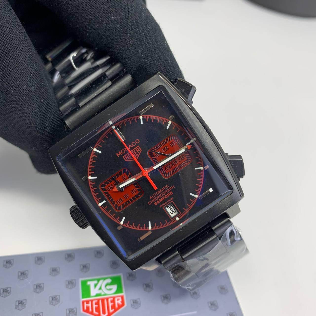 Tag Heuer Monaco X Bamford Calibre 12 Chronograph black & red dial - Amoda