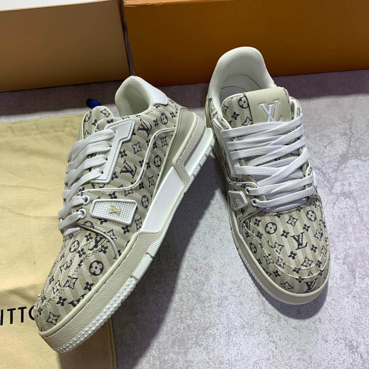 LV Beige Stripe Monogram Sneakers - Amoda