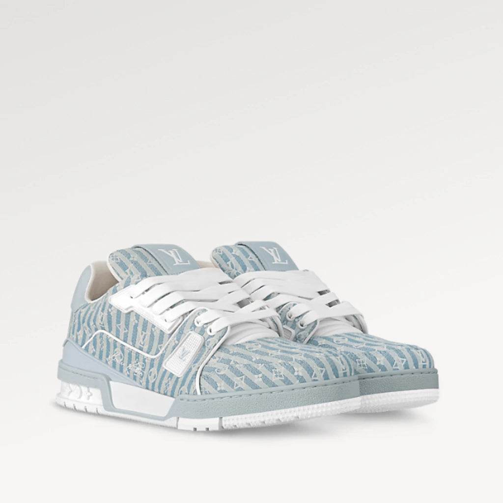 LV Blue/Grey Stripe Monogram Low Sneakers - Amoda