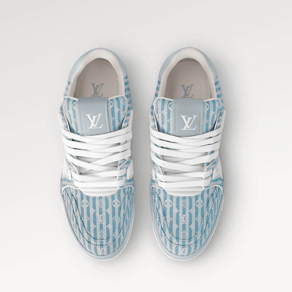 LV Blue/Grey Stripe Monogram Low Sneakers - Amoda