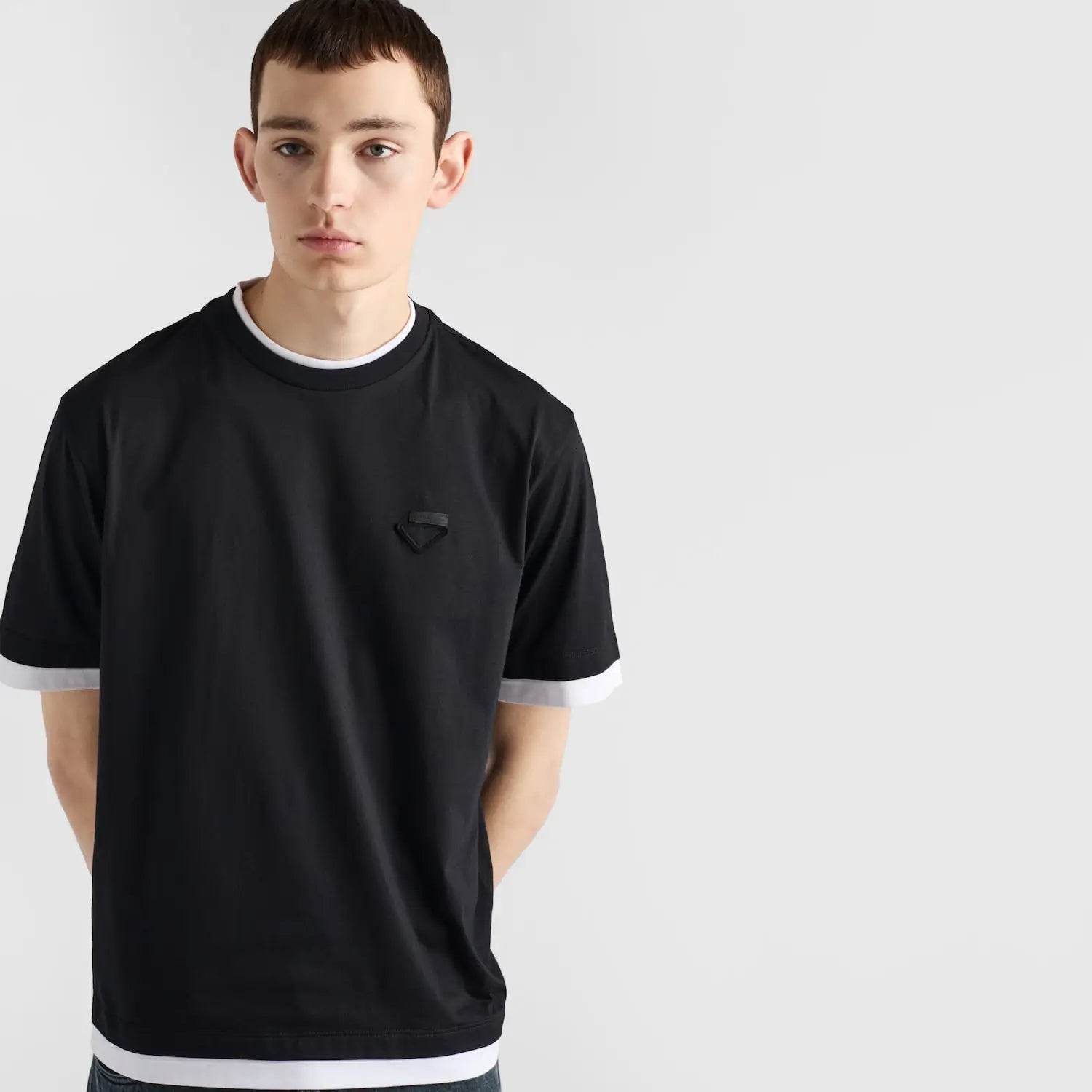 Prada relaxed Fit cotton T Shirt in Black & White - Amoda