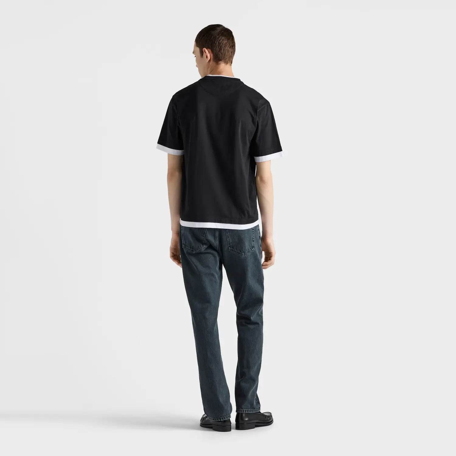 Prada relaxed Fit cotton T Shirt in Black & White - Amoda