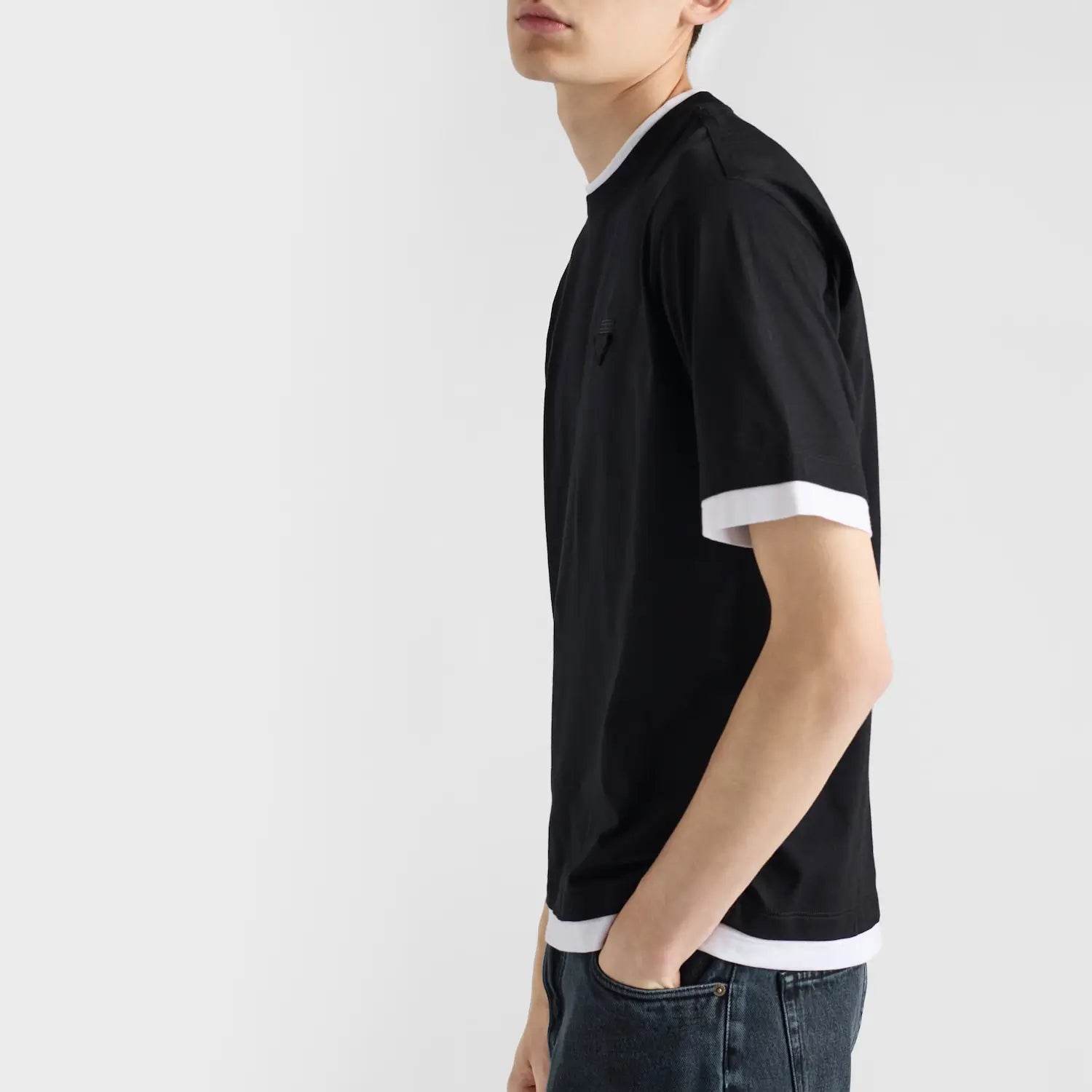 Prada relaxed Fit cotton T Shirt in Black & White - Amoda