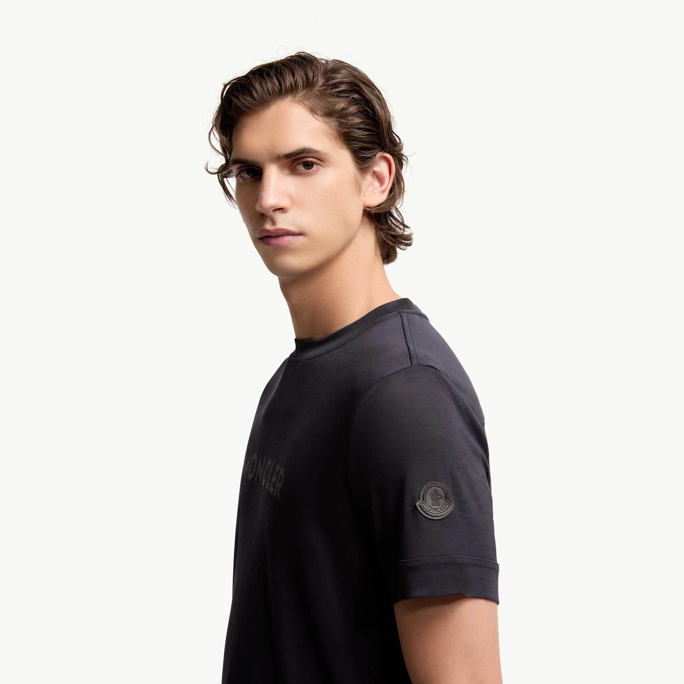 Moncler cotton T shirt Black, with black Badge on left Arm - Amoda