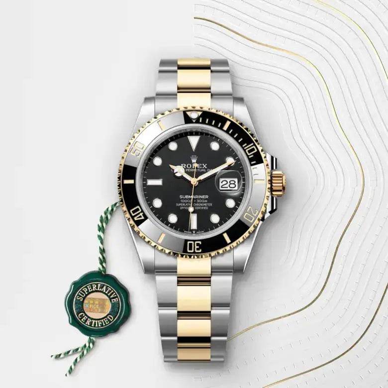 Rolex Submariner Date Gold Oyster Bracelet with Black Bezel - Amoda