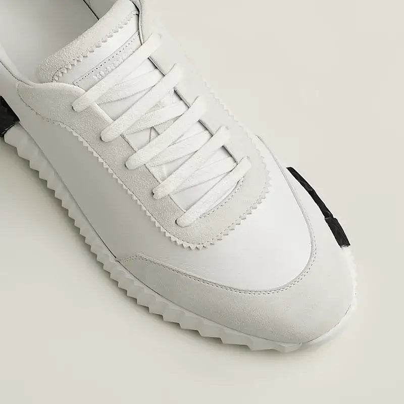 Hermes Cream & White Bouncing Sneakers with Black H on sole - Amoda