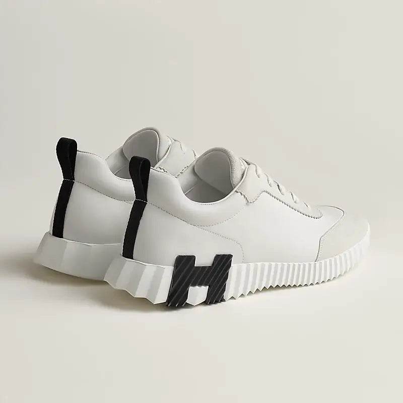 Hermes Cream & White Bouncing Sneakers with Black H on sole - Amoda