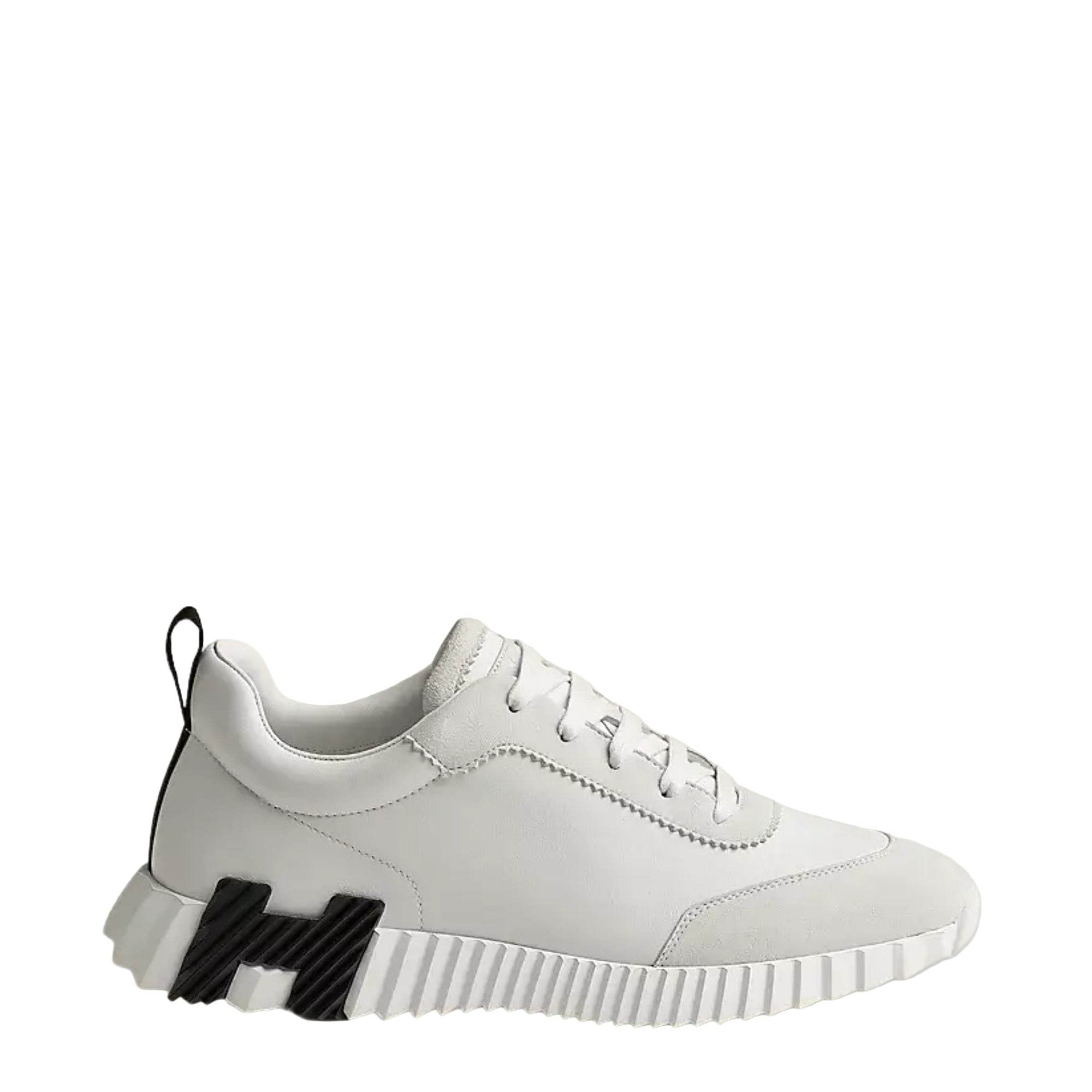 Hermes Cream & White Bouncing Sneakers with Black H on sole - Amoda